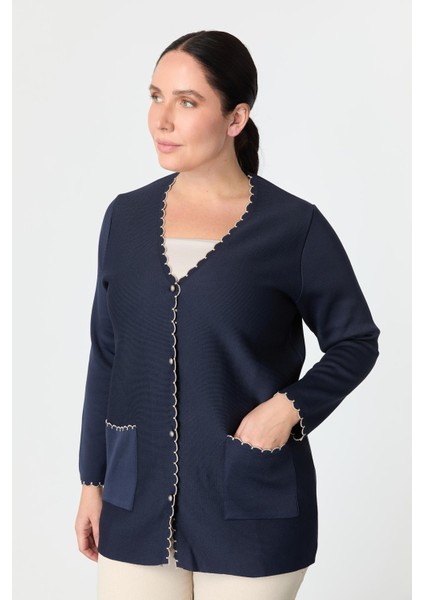 Büyük Beden Düğme Detay Triko Hırka-Lacı indirimleri