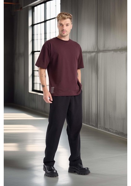 Bergman Keten Görünümlü Pamuklu Flamlı Rahat Kalıp Pileli Erkek Pantolon - Siyah