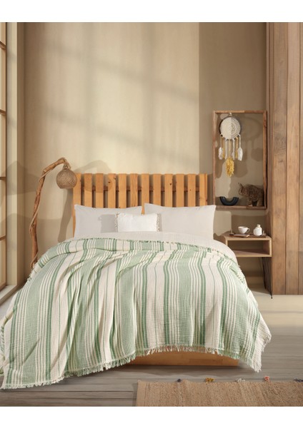 Çizgili, Çift Kişilik 4 Kat Müslin Yatak Örtüsü, Koltuk Örtüsü, Battaniye, Tv Battaniyesi