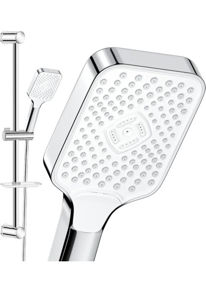 | Valtemo Krom Büyük Boy Sürgülü Duş Seti – Butonlu Sistem, Neoflex Pvc Hortum