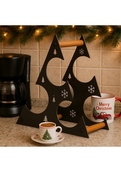 Noel Konsept Üçgen Tasarım Tezgah Üstü Masa Üstü 3'lü Metal Şarap Standı ve Şişe Standı Siyah fiyatları