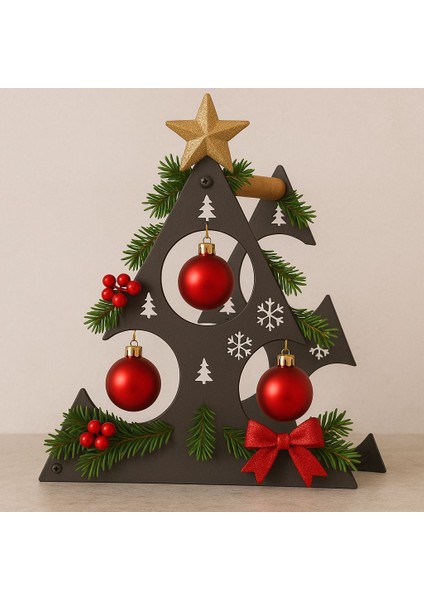 Noel Konsept Üçgen Tasarım Tezgah Üstü Masa Üstü 3'lü Metal Şarap Standı ve Şişe Standı Siyah fırsatları