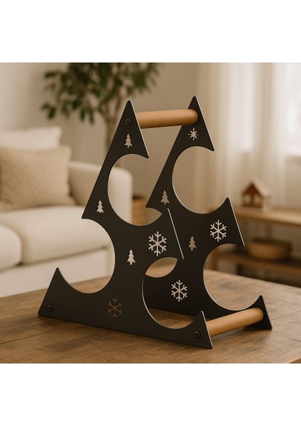 Noel Konsept Üçgen Tasarım Tezgah Üstü Masa Üstü 3'lü Metal Şarap Standı ve Şişe Standı Siyah indirimleri