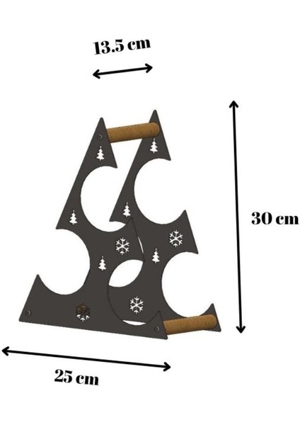Noel Konsept Üçgen Tasarım Tezgah Üstü Masa Üstü 3'lü Metal Şarap Standı ve Şişe Standı Siyah