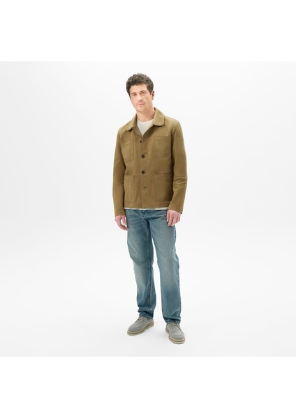 Erkek Hardal Gömlek Yaka Nubuk Ceket