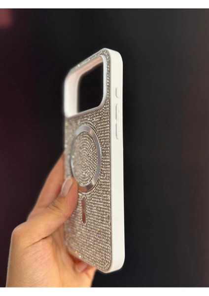 Iphone 17 Uyumlu Sert ve Içi Kadife Taşlı Magsafe Kılıf Roselix indirimleri