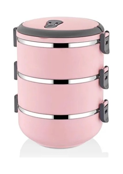 3’lü Isı Yalıtımlı Pembe Yemek Termosu Seti | Sızdırmaz Taşıma ve Saklama Kabı