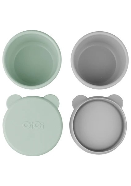 Silikon Kapaklı Mini Kase 2li Mini Bites River Green Powder Grey