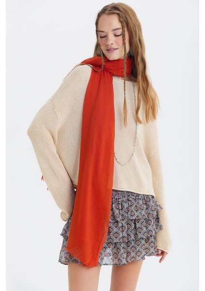 Ince Dökümlü Bambu Şal Mavi Turuncu