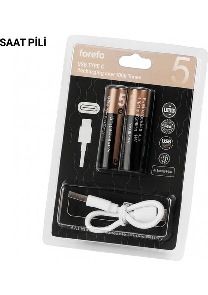 bulurum usb typec ile hızlı şarj edilebilen aa lityum pil