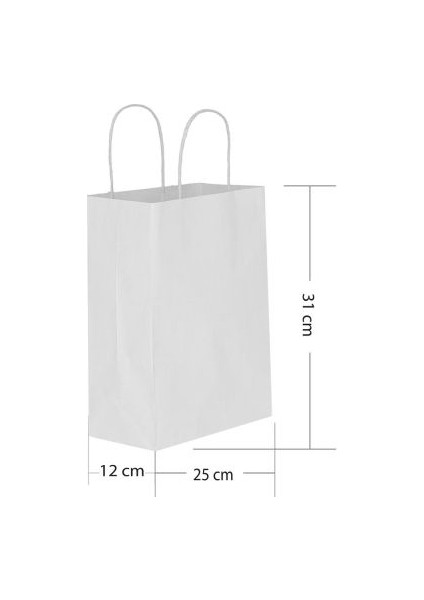 Beyaz Büküm Saplı Kraft Çanta 25X12X31CM 24 Adet