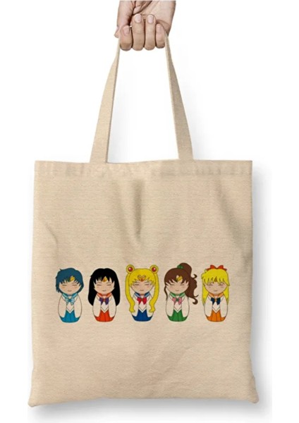 Sailor Moon Kawaii Bez Çanta Uzun Saplı Alışveriş Çantası Plaj Çantası