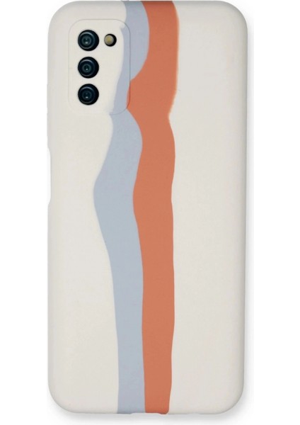 Samsung Galaxy A03S Kılıf Ebruli Lansman Silikon - Beyaz-Turuncu (K95)