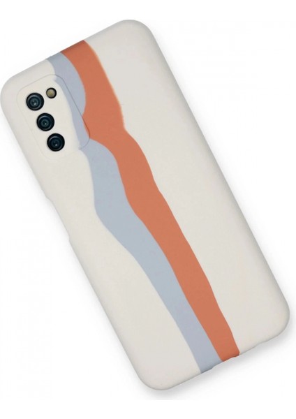 Samsung Galaxy A03S Kılıf Ebruli Lansman Silikon - Beyaz-Turuncu (K95) fiyatları