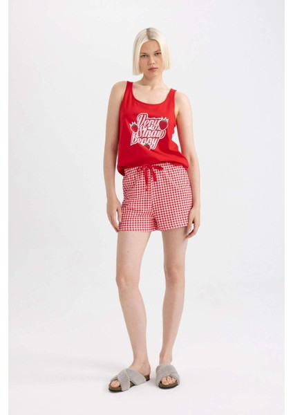 Fall In Love Pijama Takımı Baskılı Atlet Kareli Beli Bağcıklı Şort C7969AX24HS
