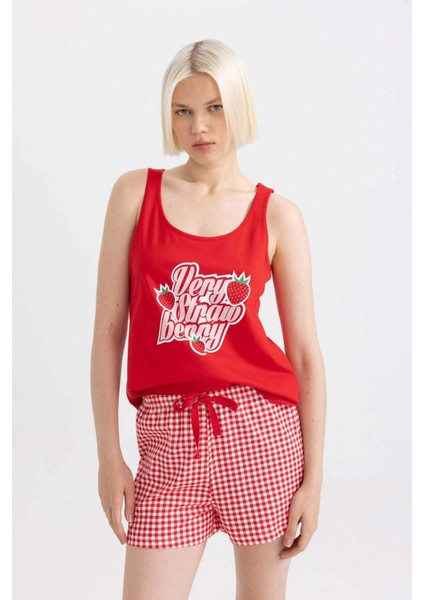 Fall In Love Pijama Takımı Baskılı Atlet Kareli Beli Bağcıklı Şort C7969AX24HS fiyatları