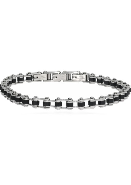 Erkek Siyah Renk Detay Zincir Model Çelik Bileklik