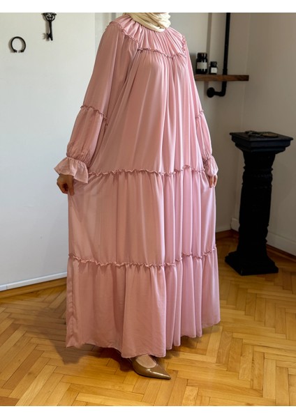 Reglan Kol Büzgülü Şifon Elbise 1005