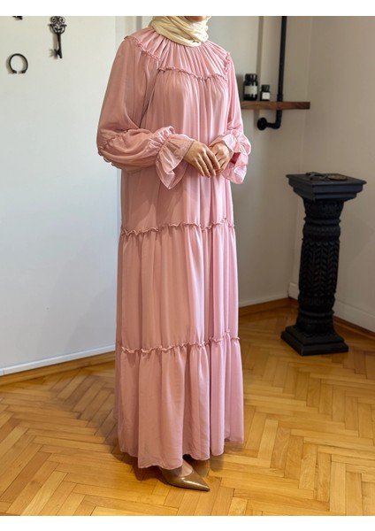 Reglan Kol Büzgülü Şifon Elbise 1005 fiyatları