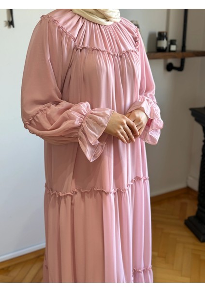 Reglan Kol Büzgülü Şifon Elbise 1005 indirimleri