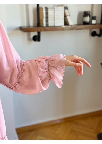 Reglan Kol Büzgülü Şifon Elbise 1005