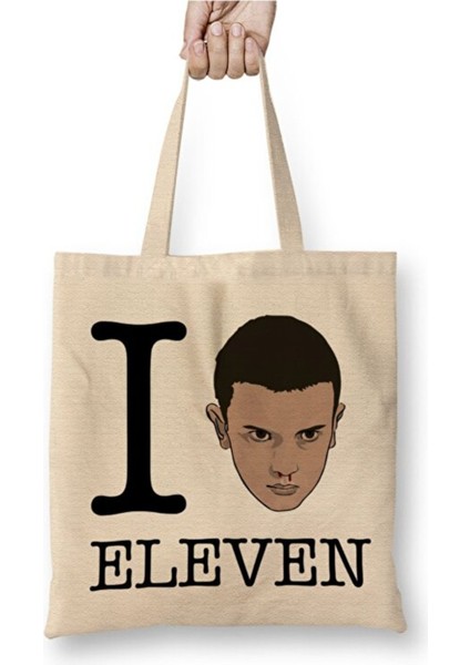Stranger Things I Love Eleven Bez Çanta Uzun Saplı Alışveriş Çantası Plaj Çantası
