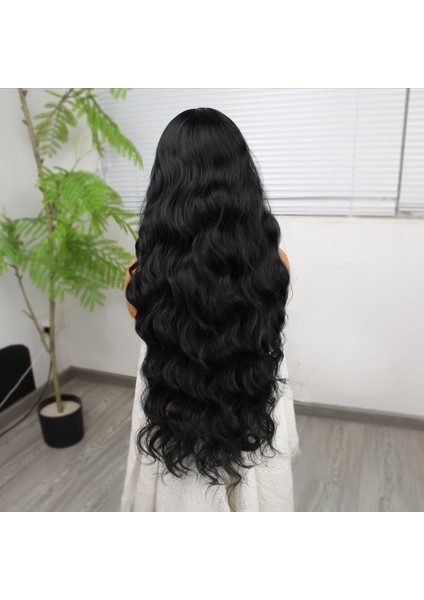 Siyah Ekstra Uzun Fiber Sentetik Dalgalı Tül Peruk fırsatları