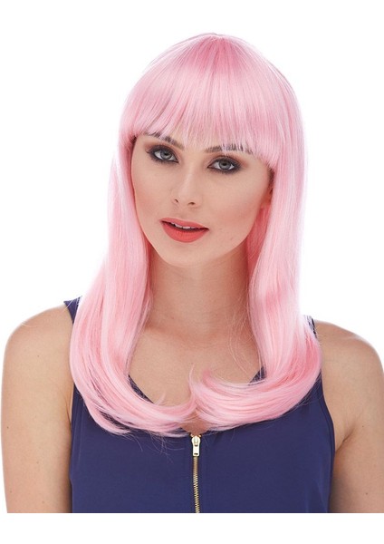 Soft Pembe Renk Uzun Düz Parti Peruğu (5067)