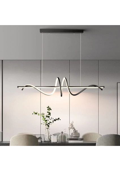 Köprü Ledli Sarkıt Avize Siyah - Yemek Masası