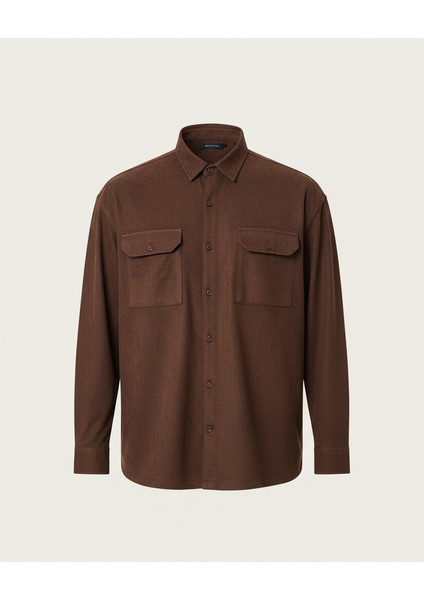 Çift Cepli İnce Fitilli Erkek Kadife Gömlek - Kahve