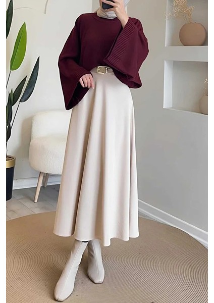 Kadın Puf Scuba Etek Bej A-Line Siluetiyle Şık ve Rahat 95 cm