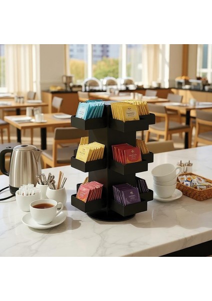 Döner 12 Bölmeli Poşet Çay Standı 4x3 Model-1 Siyah fiyatları