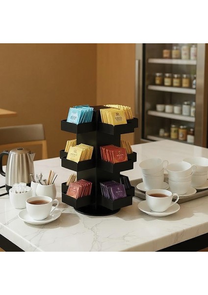 Döner 12 Bölmeli Poşet Çay Standı 4x3 Model-1 Siyah modelleri