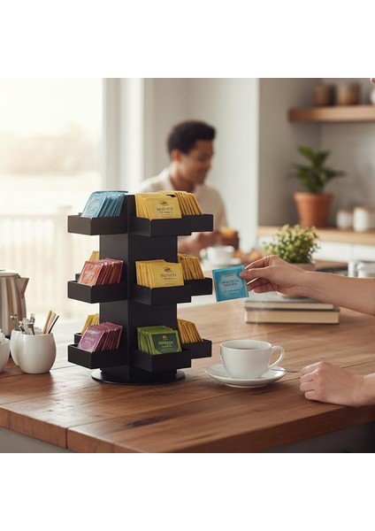 Döner 12 Bölmeli Poşet Çay Standı 4x3 Model-1 Siyah fırsatları