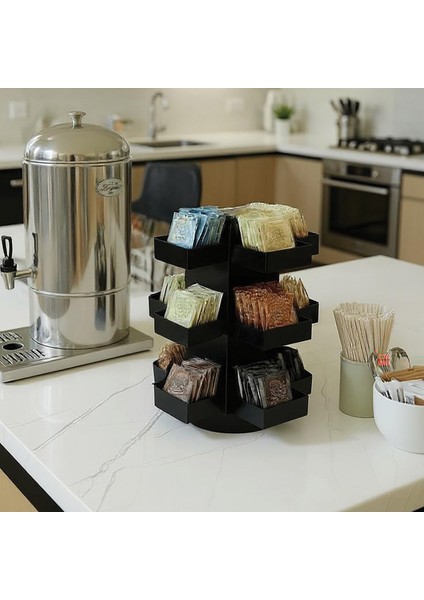 Döner 12 Bölmeli Poşet Çay Standı 4x3 Model-1 Siyah indirimleri