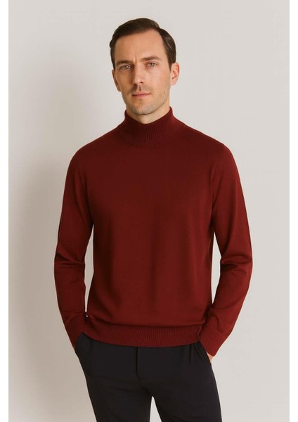 Fincher Yarım Balıkçı Fit Kalıp Boğazlı Erkek Kazak - Bordo fırsatları