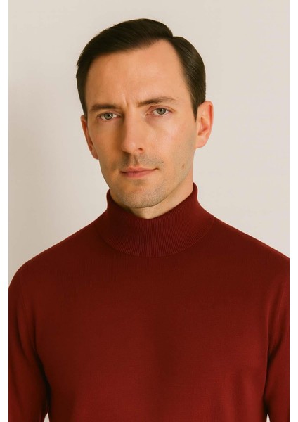 Fincher Yarım Balıkçı Fit Kalıp Boğazlı Erkek Kazak - Bordo indirimleri