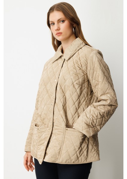 Kadın Büyük Beden Torba Cepli Kapitone Mont 6803 Bej fiyatları