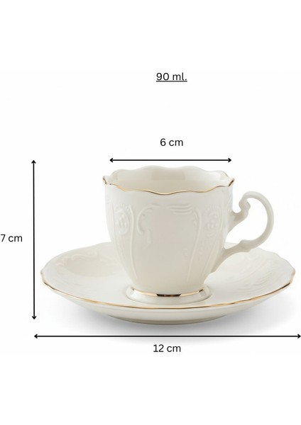 Amara Kabartma Vintage Yaldızlı Model 6 Kişilik Porselen Krem Kahve Fincan Takımı – 90 Ml. fiyatları