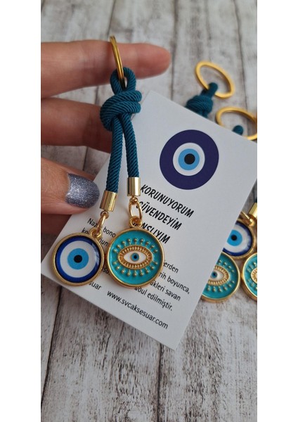Hediyelik Çift Nazar Boncuklu Turkuaz Anahtarlık 10,5 cm modelleri
