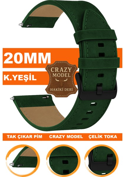 samsung galaxy 4 5 5 pro 6 40mm-42mm-44mm-46mm kasa uyumlu 20mm crazy hakiki deri saat kordonu kayışı l10hwc-yesıl-black