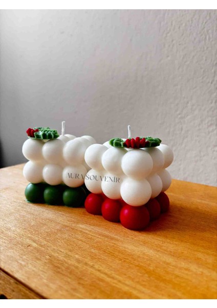 Yılbaşı Temalı Dekoratif Çift Renkli Bubble Soya Mum