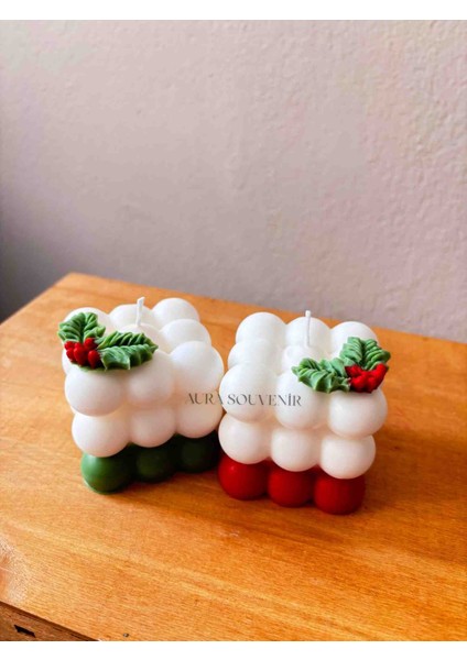 Yılbaşı Temalı Dekoratif Çift Renkli Bubble Soya Mum fiyatları