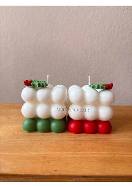 Yılbaşı Temalı Dekoratif Çift Renkli Bubble Soya Mum modelleri