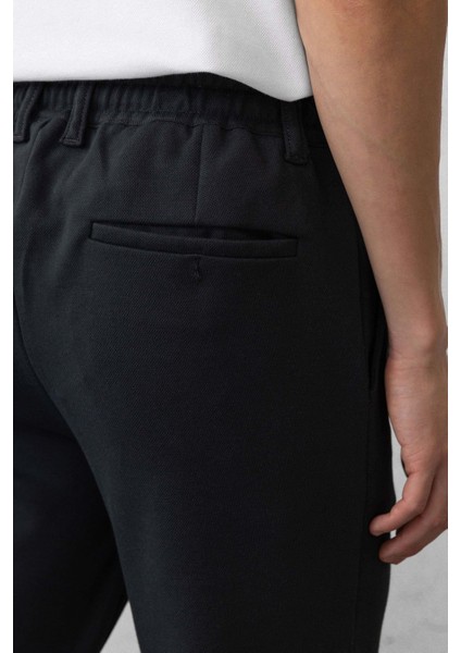 Akira Örme Pike Kumaş Beli Lastikli Fermuarlı Erkek Pantolon - Koyu Gri