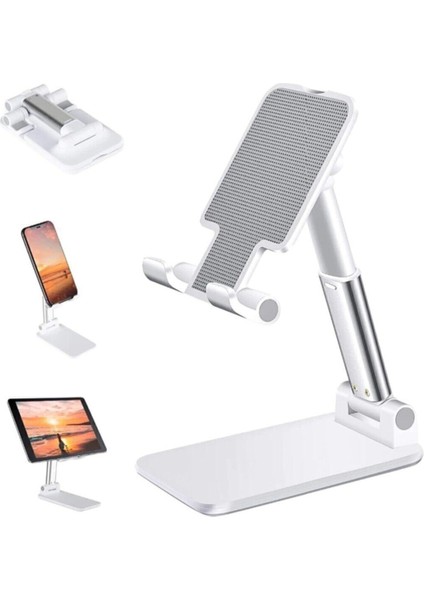 Masa Üstü Telefon Standı &tablet Standı Kademeli Yükseklik Ayarlı Telefon Tutucu Beyaz Beyaz Silikon