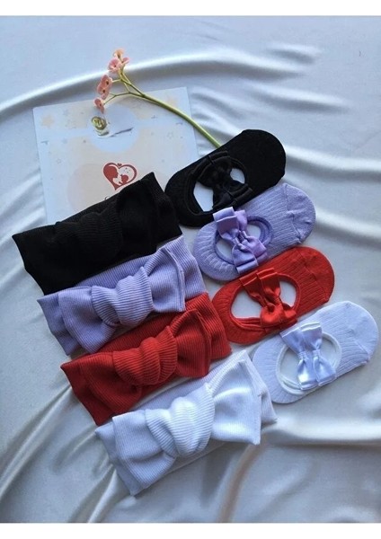 8'li Kombin El Yapımı Kız Bebek Bandana & Babet Çorap
