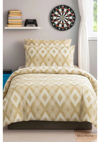 Zigzag Desenli Sarı Pamuklu Tek Kişilik Nevresim Takımı