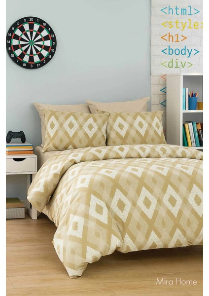 Zigzag Desenli Sarı Pamuklu Tek Kişilik Nevresim Takımı fiyatları