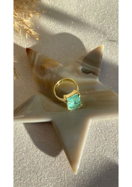 Rodyum Kaplama Su Yeşili Paraiba Taşlı Büyük Dikdörtgen Model 925 Ayar Gümüş Yüzük fiyatları